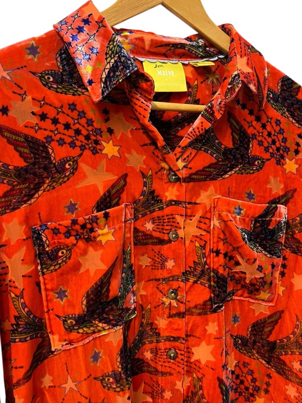 ANTHROPOLOGIE x MAEVE Birds + Boho Velveteen Shirt Orange Button Up 4 Festival - Picture 4 of 8